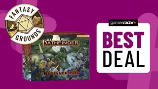 deals image on purple background with pathfinder beginner box and fantasy grounds logo